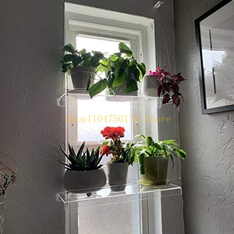 Transpaent Acrylic Window Plant Shelves 2/3 Layers Clear Hanging Floating Wall Shelf Flower Pot Rack Planter Stand Top Sale