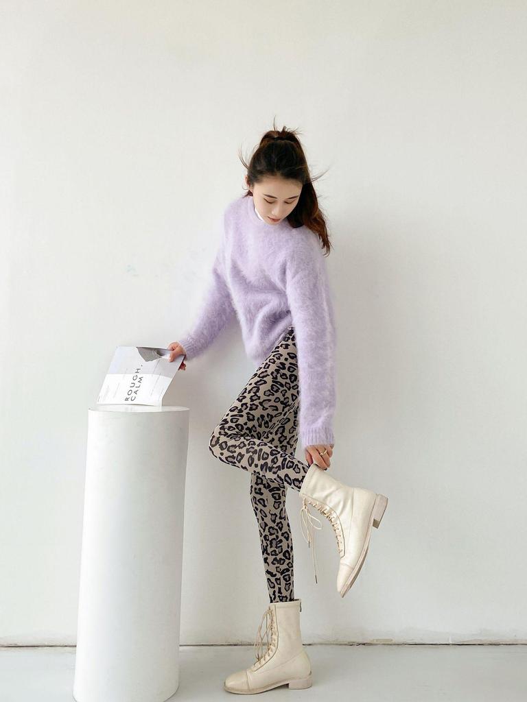 695 Autumn/Winter Leopard Print Faux Cashmere Shark Leggings - Warm, Thickened, Korean Style Slimming Nine-Point Pants