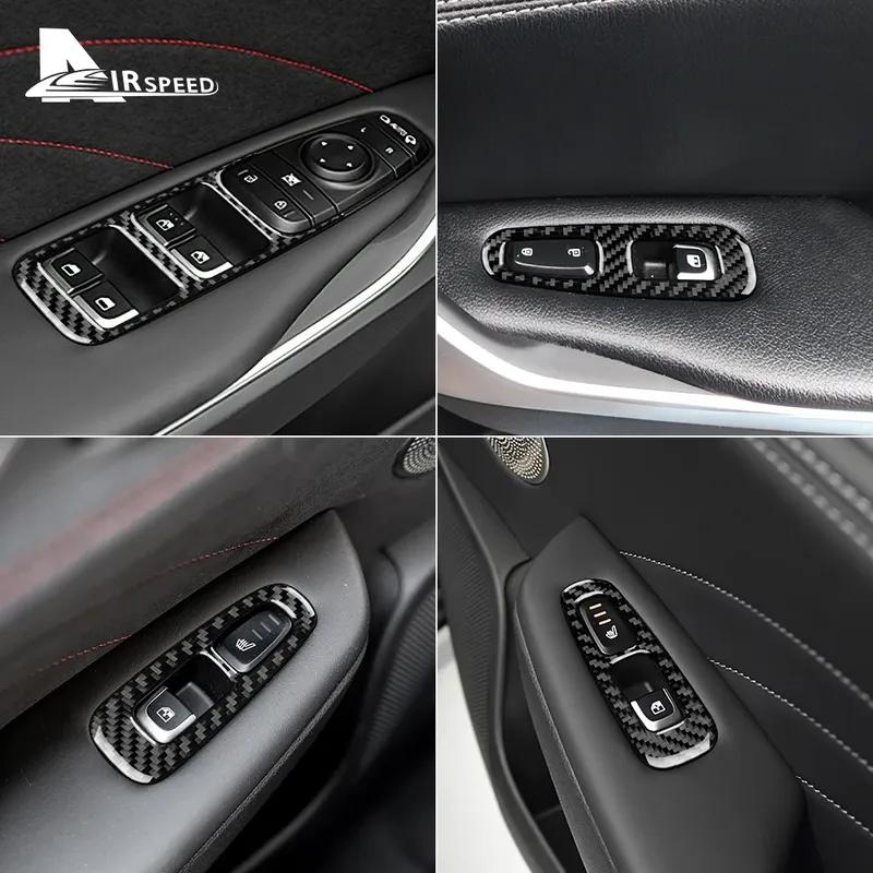 For Kia Stinger      LHD RHD Real Soft Carbon Fiber Car Door Window Button Panel Trim Sticker Accessories
