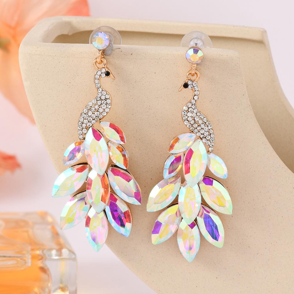 Ethnic Rhinestone Peacock Earrings: European & American Retro Indian Style