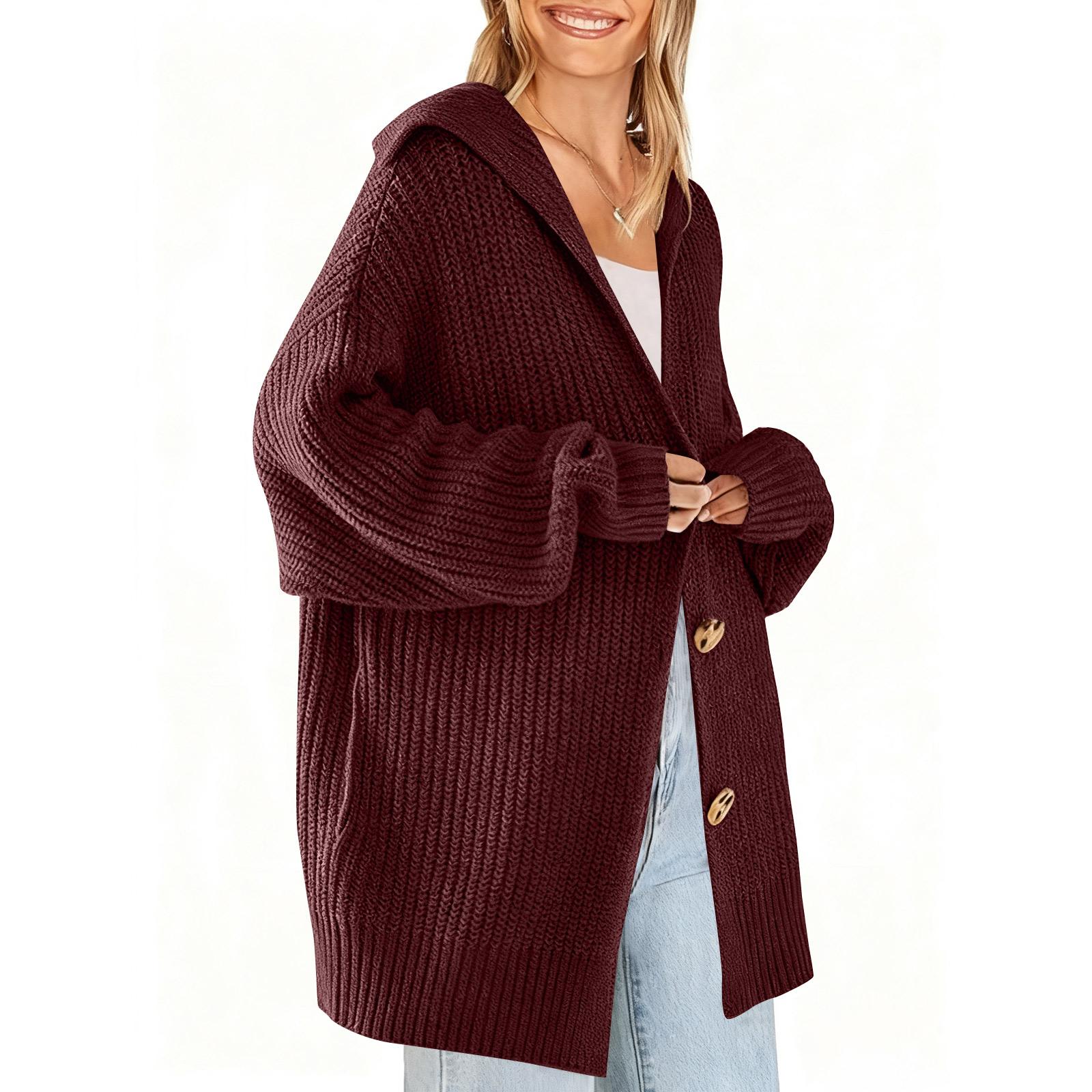 

Женский кардиган, свитер, вязаные кардиганы большого размера с длинными рукавами на пуговицах XL винный