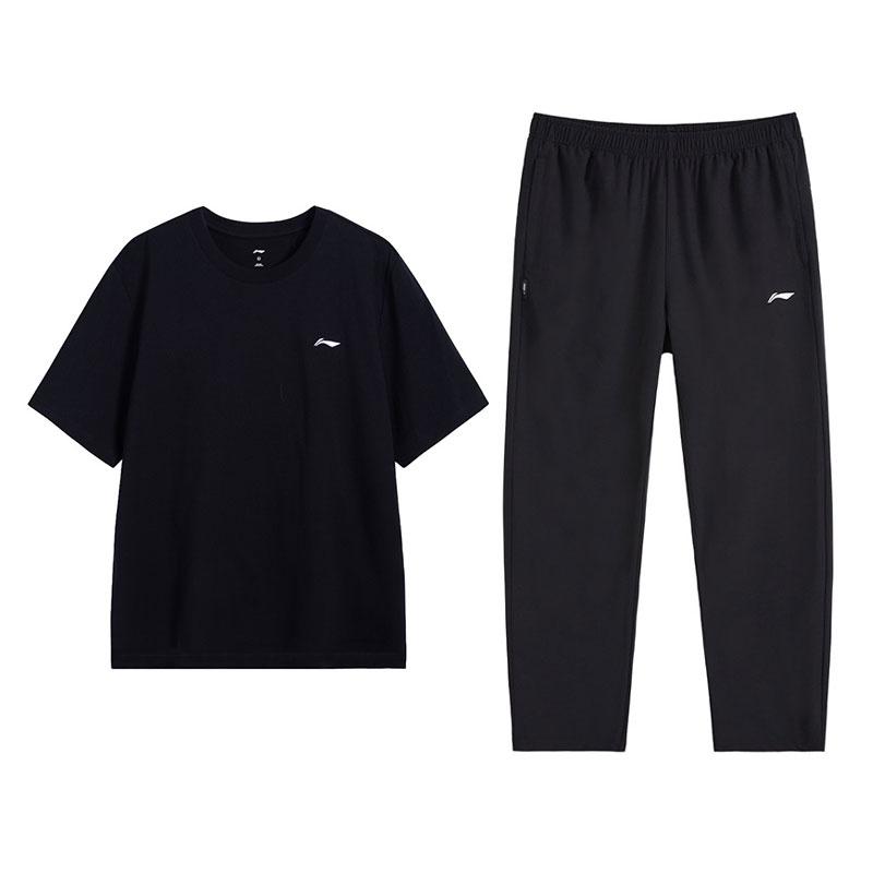 Li-Ning Breathable Versatile Short Sleeve T-Shirt And Comfortable Long Pants Sports Set Men sets Black B61-1+V811-1