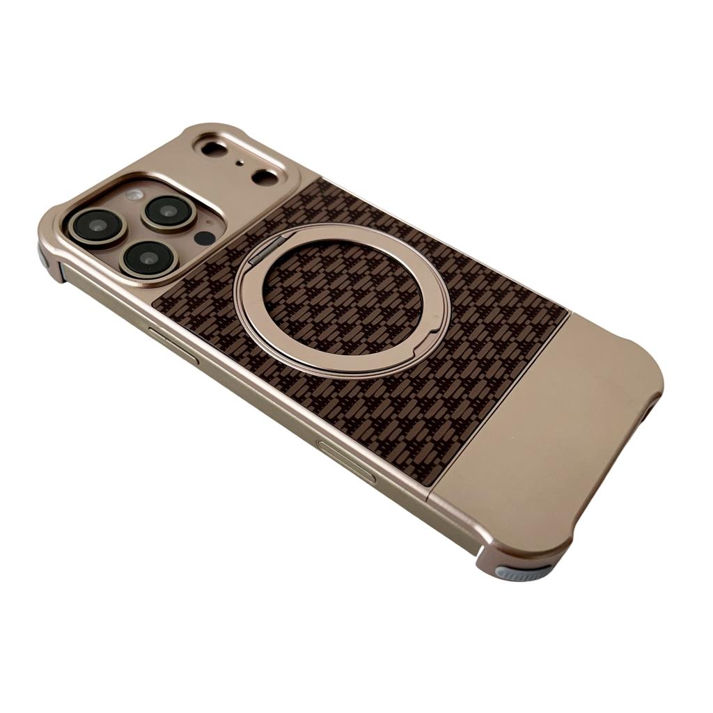 For iPhone 16 Pro Max Magnetic Case Kickstand Lens Upgrade Design Metal Carbon Fiber Phone Cover