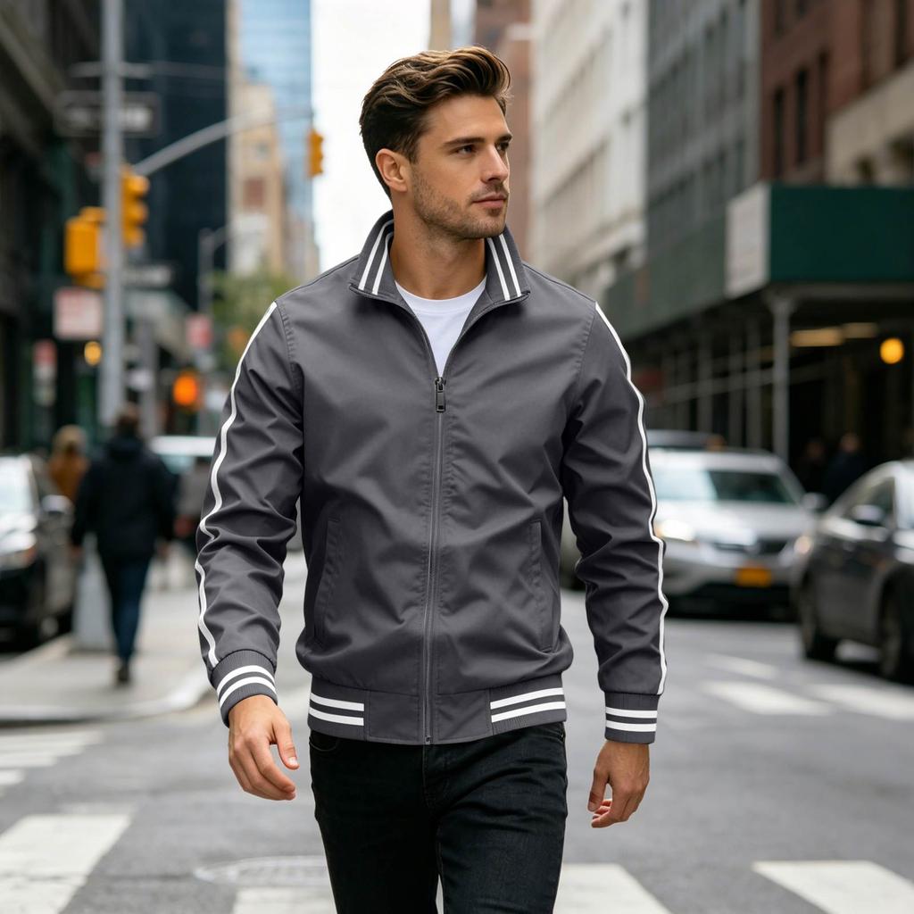 Men's Striped Casual Jacket Lightweight Fall Spring Jacket for Everyday Wear