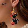 Lightweight Acrylic Halloween Decor 1 Pair Black Cat Earrings for Women, Cute Unique Niche Holiday Gift Her with Wizard Hat And Pumpkin Dangle Jewelry