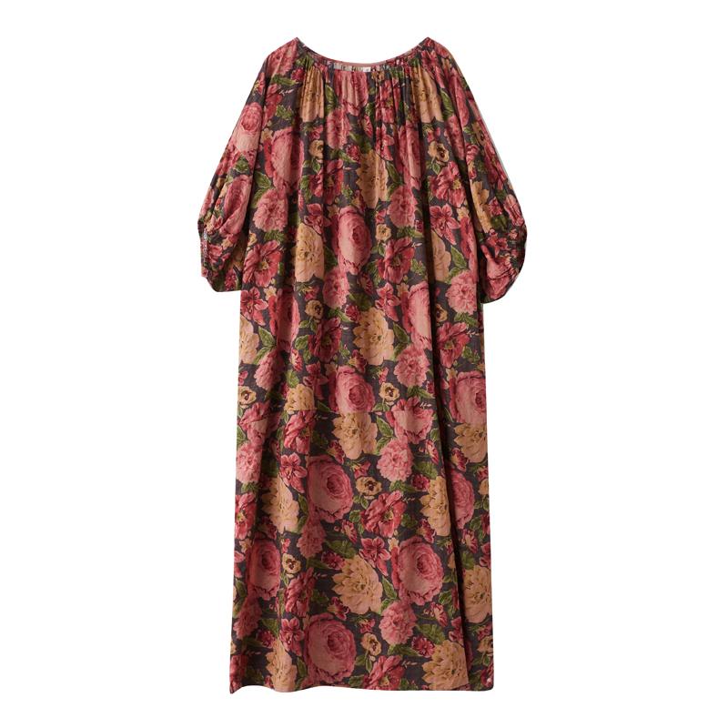 Dimanaf 2025 Summer Plus Size Dress Women Casual Vintage Floral Dress Basic Printing Long Beach Elegant Loose Dress