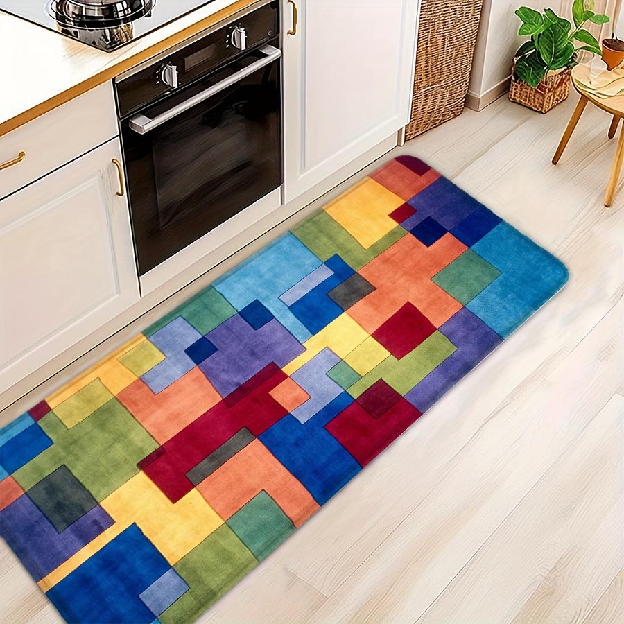 Colorful Abstract Checkered Bath Mat – Soft Flannel Non-Slip Rug for Bathroom, Kitchen, Bedroom & Office, Stylish Home Decor