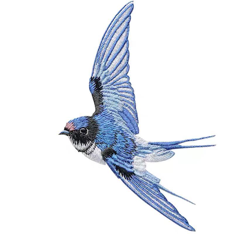 1Pair Blue Swallow Embroidery Patch Multi-Pose Symmetrical Design Iron On Applique For Clothing Hole Repair