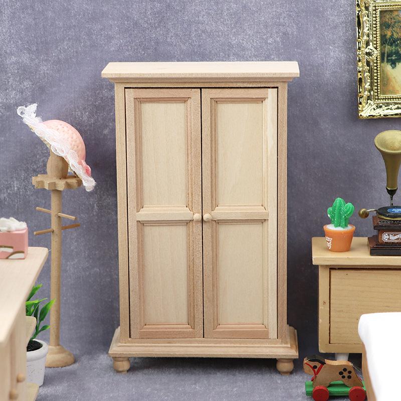 1:12 Miniature Bedroom Retro DIY Blank Wardrobe Cabinet