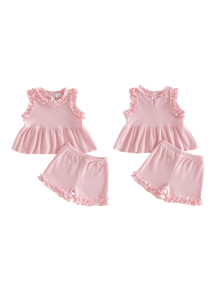 Cute Toddler Girls Summer Outfits Stylish Sleeveless Round Neck Top and Shorts Set in Vibrant Colors