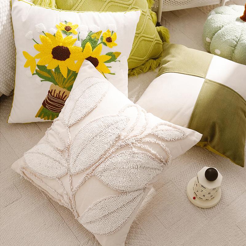 Covers Soft Plush Pumpkin Bohemian Green Knitted Pillow Covers with Tassels Floral Embroidery Cushion Pillow Home Decor Pillows