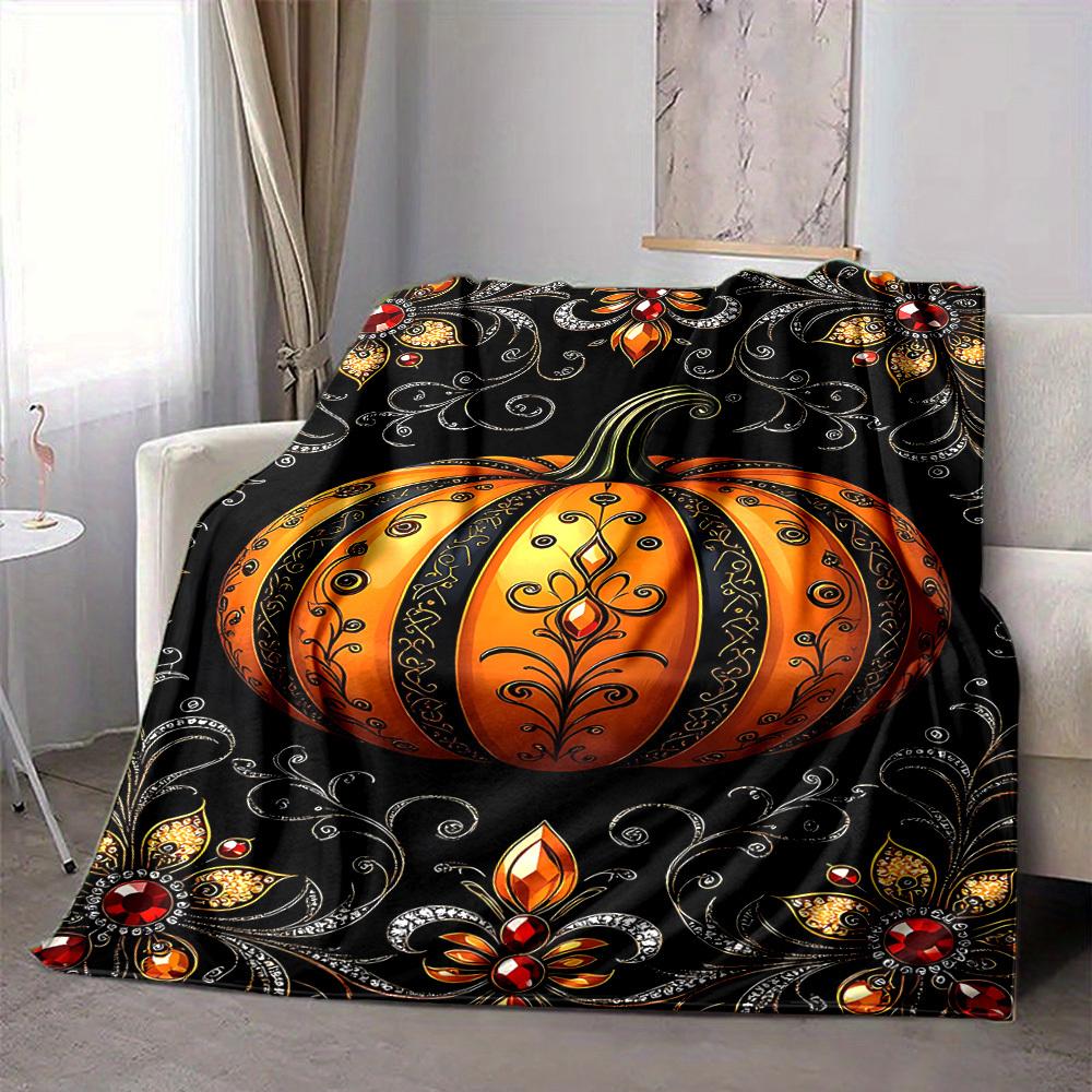 1pc Gothic Pumpkin Blanket, Lightweight Flannel Throw Blanket for Sofa, Bed, Travel, Camping, Living Room, Office, Couch, Chair, and Bed