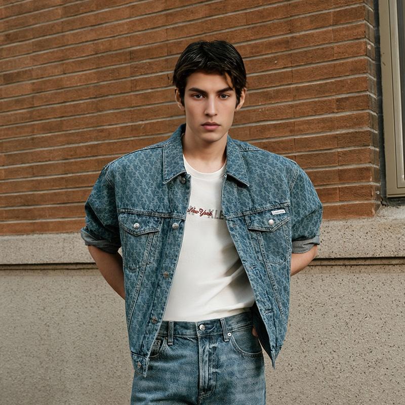 Calvin Klein Jachetă Denim Bumbac Imprimat Umeri Căzuți Bărbați jachete Denim-Albastru 4LB773G