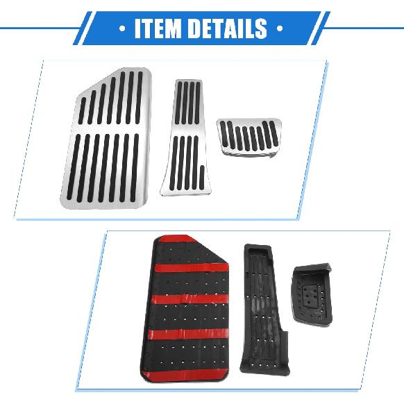 3 Pcs Car Gas Accelerator Brake Foot Rest Pedal Cover Pad Compatible for Kia Carnival 2022-2023, Antislip Aluminum Alloy Silver Tone