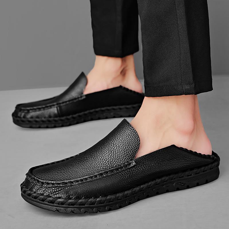 Loafers Men's Driving British Casual Leather Shoes Summer Slip-on Lazy Doug Shoes Breathable Plus Size Pumps