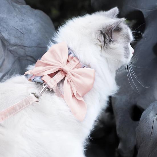 Cute Bow Cat Harness Adjustable Kitten Harness Glossy Cat Harness with Leash for Kittens Adult Cats Party Outdoor Walks