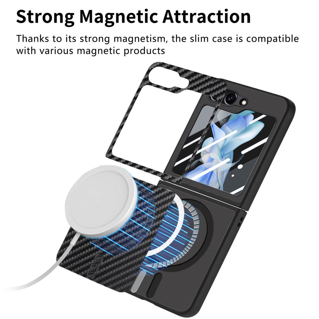 For Samsung Galaxy Z Flip5 5G Case Compatible with MagSafe Leather+PC Cover with Rear Screen Film