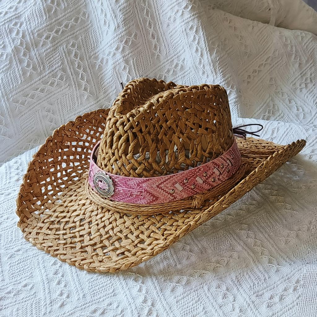 cowboy straw hat wholesale natural corn grass handmade cowboy hats For Men And Women Sun Protection Hats Outdoor Wide Brim cap