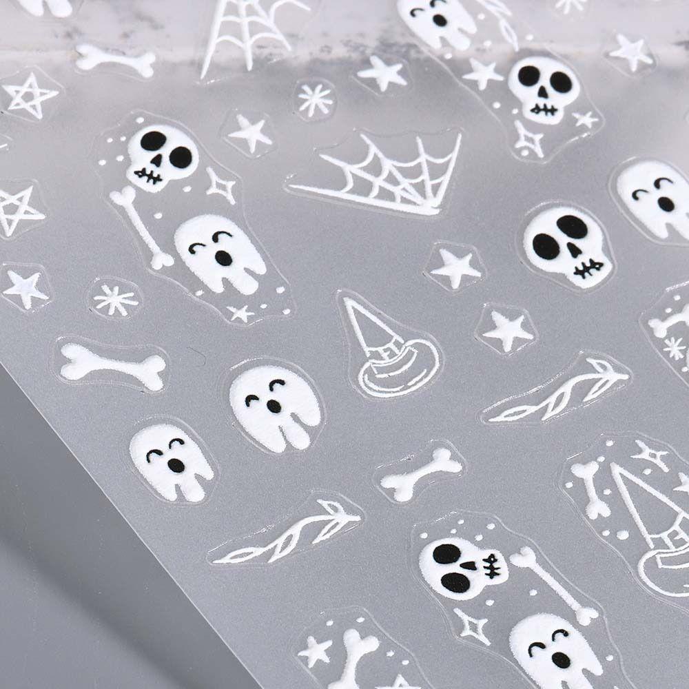 Vzor Lebky Ducha Halloweenské Nálepky na Nehty Pavučina Halloweenské Nálepky na Nehty Barevné Nehtové Studio