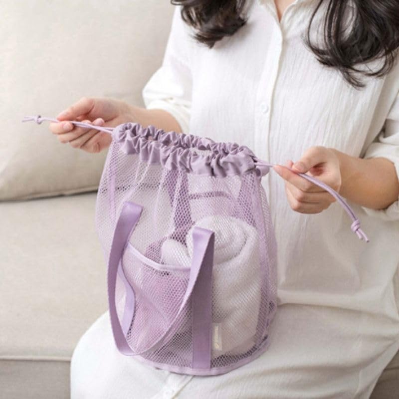 EMY-li Beach Bag, Mesh Bag, Small, Compact (Purple)