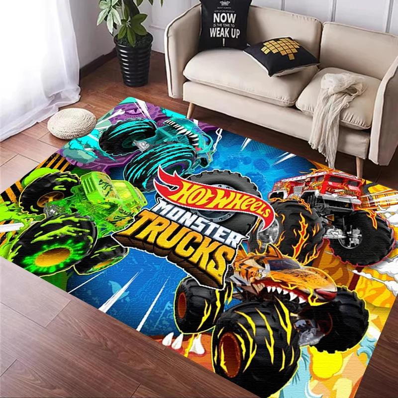 H-Hot Wheels-Themed Large Carpet Mat for Bedroom and Living Room Decor Stylish Area Rug Long Hallway Entryway Doormat Durable