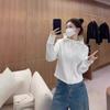 Season hooded drawstring zipper back embroidery net version simple cardigan sweater jacket women