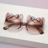 Cute Funny Cat Ear Bow Kids Sunglasses Pearl Rhinestone UV Protection Toddler Girl Gradient Lens Shades Birthday Gift KJ245