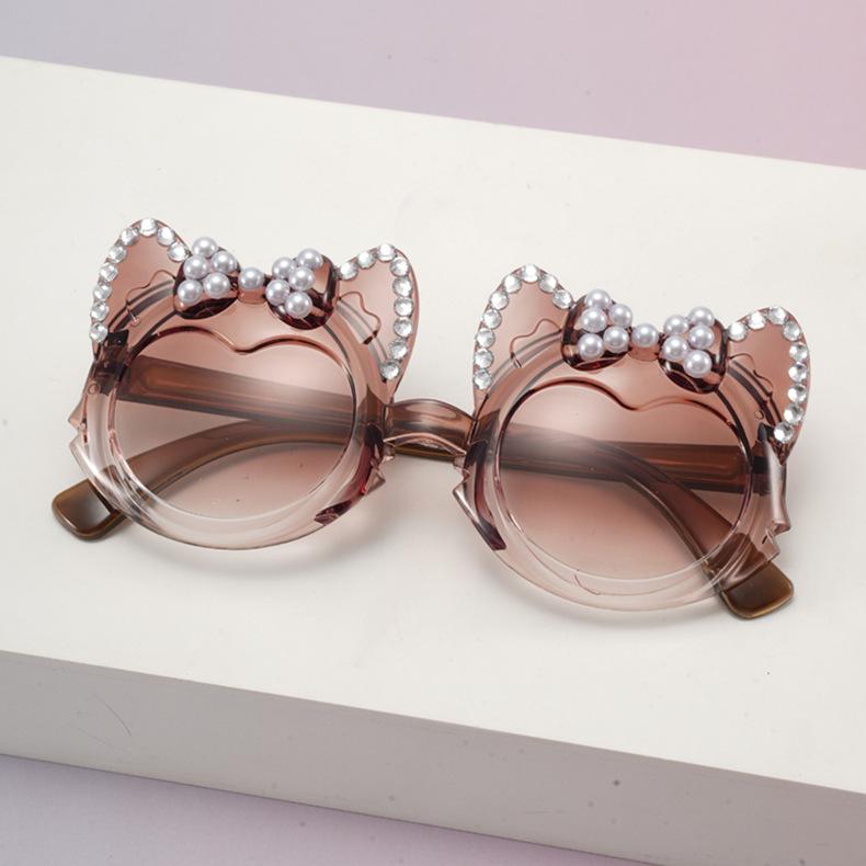 

Cute Funny Cat Ear Bow Kids Sunglasses Pearl Rhinestone UV Protection Toddler Girl Gradient Lens Shades Birthday Gift KJ245