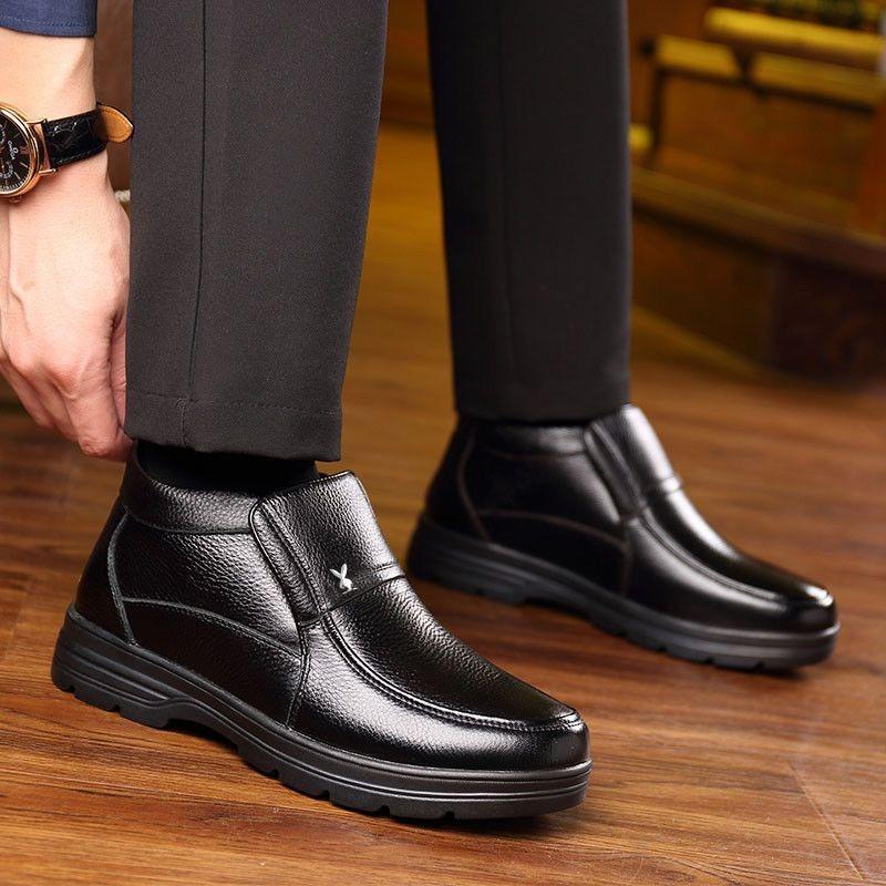 Men's shoes winter new men's casual leather cotton shoes high-top shoes velvet leather shoes men