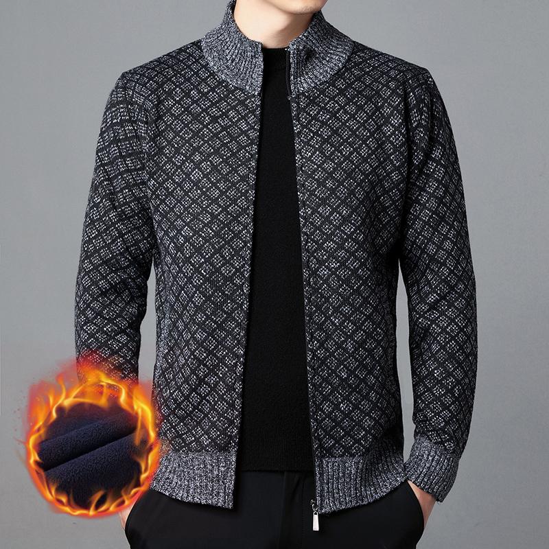 

Уютный мужской свитер-кардиган на молнии с воротником-стойкой, облегающий повседневный вязаный свитер с 2 передними карманами L чёрный