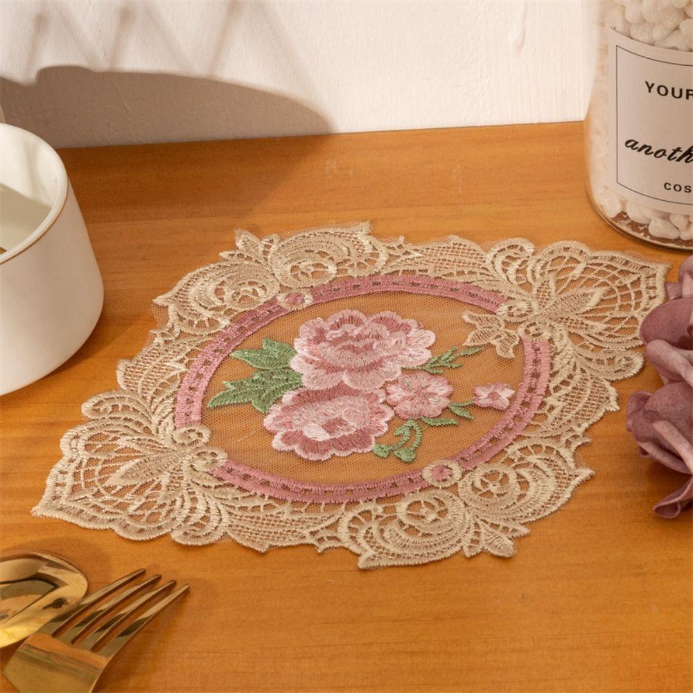 Anti-scald Lace Embroidered Coaster Oval Coffee Drink Pad Insulation Dining Mat  for Home Decor