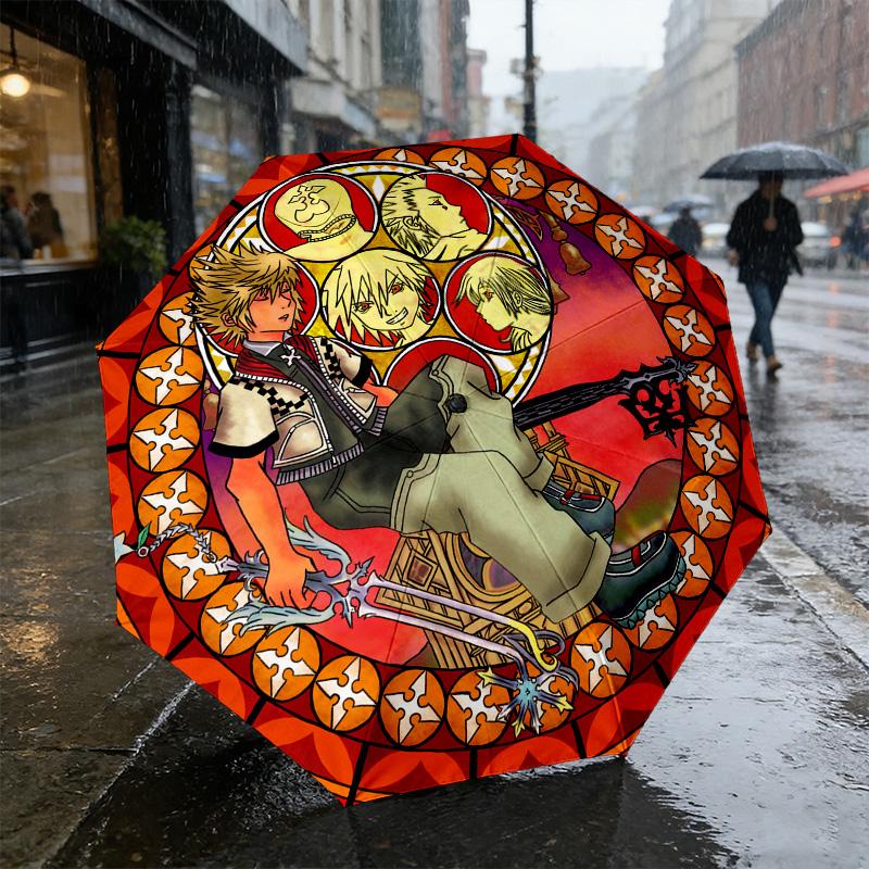 Keyblade Warriors 8 Ribs 3Fold Black Glue Uv Protection Umbrella Sun Protection Rainproof Compact Folding Umbrella For Travel Daily Use C923152