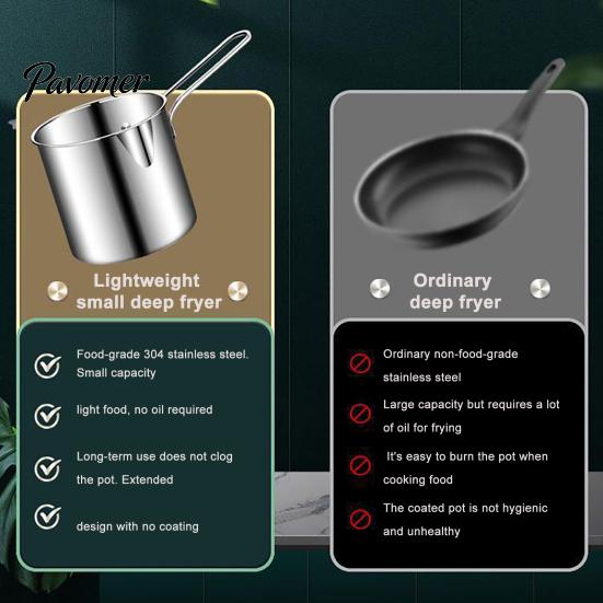 Small Deep Fryer with Basket Pot Removable Frying Basket, Durable Stainless Steel Compact Oil Filter French Fry Pan Pot, No Spill Saving for Fries And