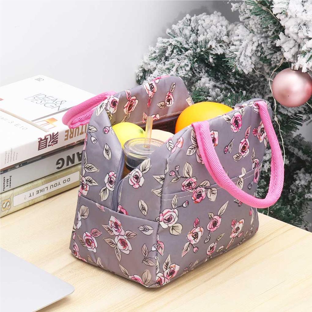 Lunch Bag Carry Holders Containers Rose Pattern Picnic Organizer Container Worker Student Food Storage Bags Carrying Pouches
