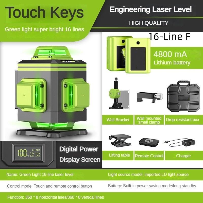 4D 12/16 Line 360° Portable Self-Leveling Spirit Level Horizontal and Vertical Cross Laser Projector New Green Light Laser Level