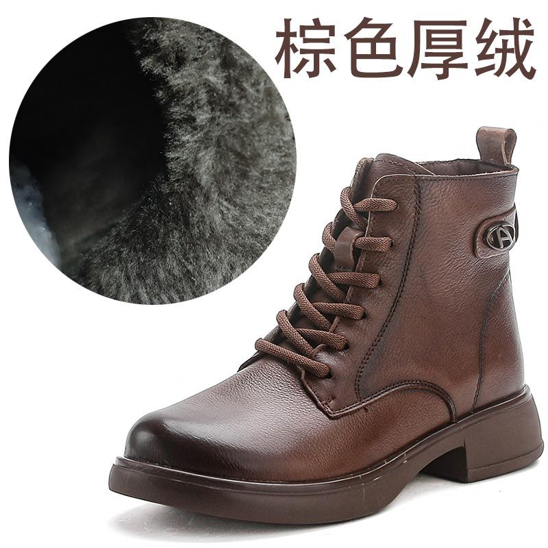 

Осень и зима новые ретро британский стиль толстый каблук ботинки Мартина кожаные короткие ботинки детские универсальные на шнуровке кожаные ботинки 40