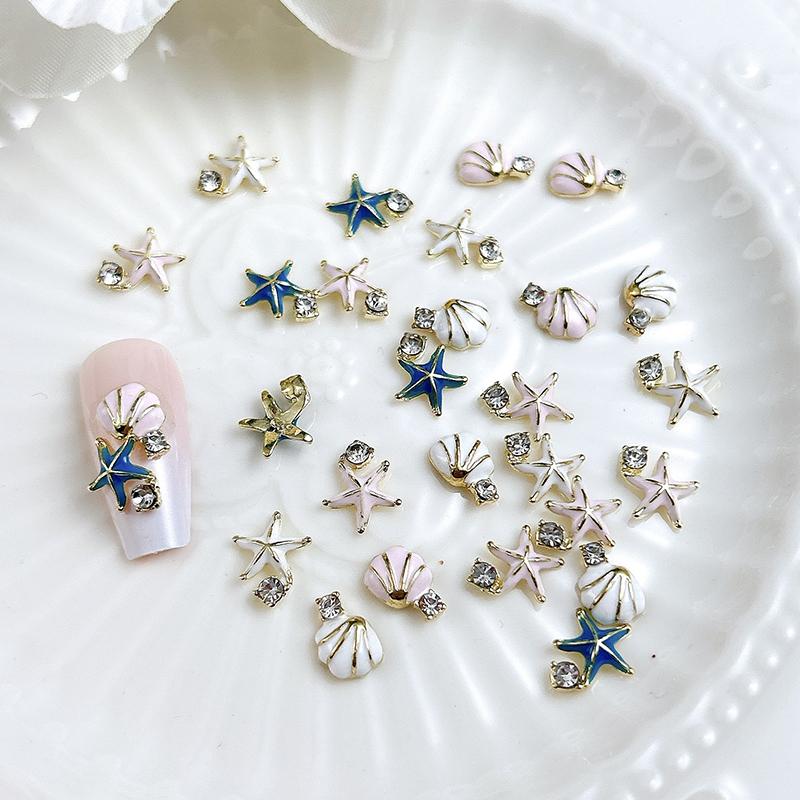 WTEMPO Mini Cute Nail Charms Nail Art Decorations Kit Home Fishbowl Miniature Decorations for DIY Crafts Random Color Shells & Starfish Shaped Designs