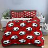 Red Background Soccer Ball Pattern 3Pcs Bedding Set Soft Microfiber Bed Sheet Pillowcase Set For Kids Football Fans Room Decor