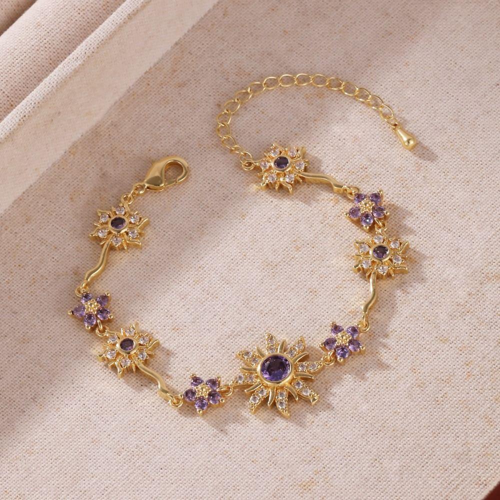 Luxury Sunflower Bracelet Exquisite Crystal Pink Cubic Zirconia Chain Sparkling Fashion Shiny Rhinestone Bangle Jewelry Gifts