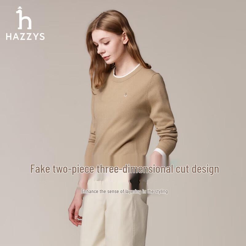 HAZZYS Women's Faux Two-Piece Contrast Pullover Wool Sweater