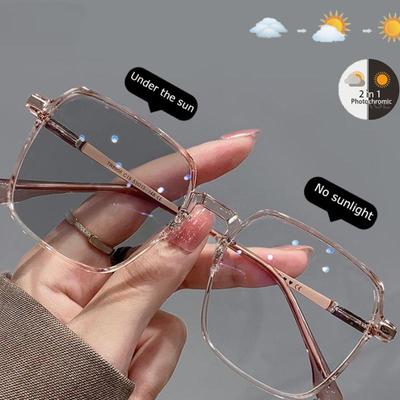 Fashion Large Frame Photochromic Glasses Men Women Unisex Color-changing Anti-blue Light Eyeglasses Flat Mirror Computer Goggles