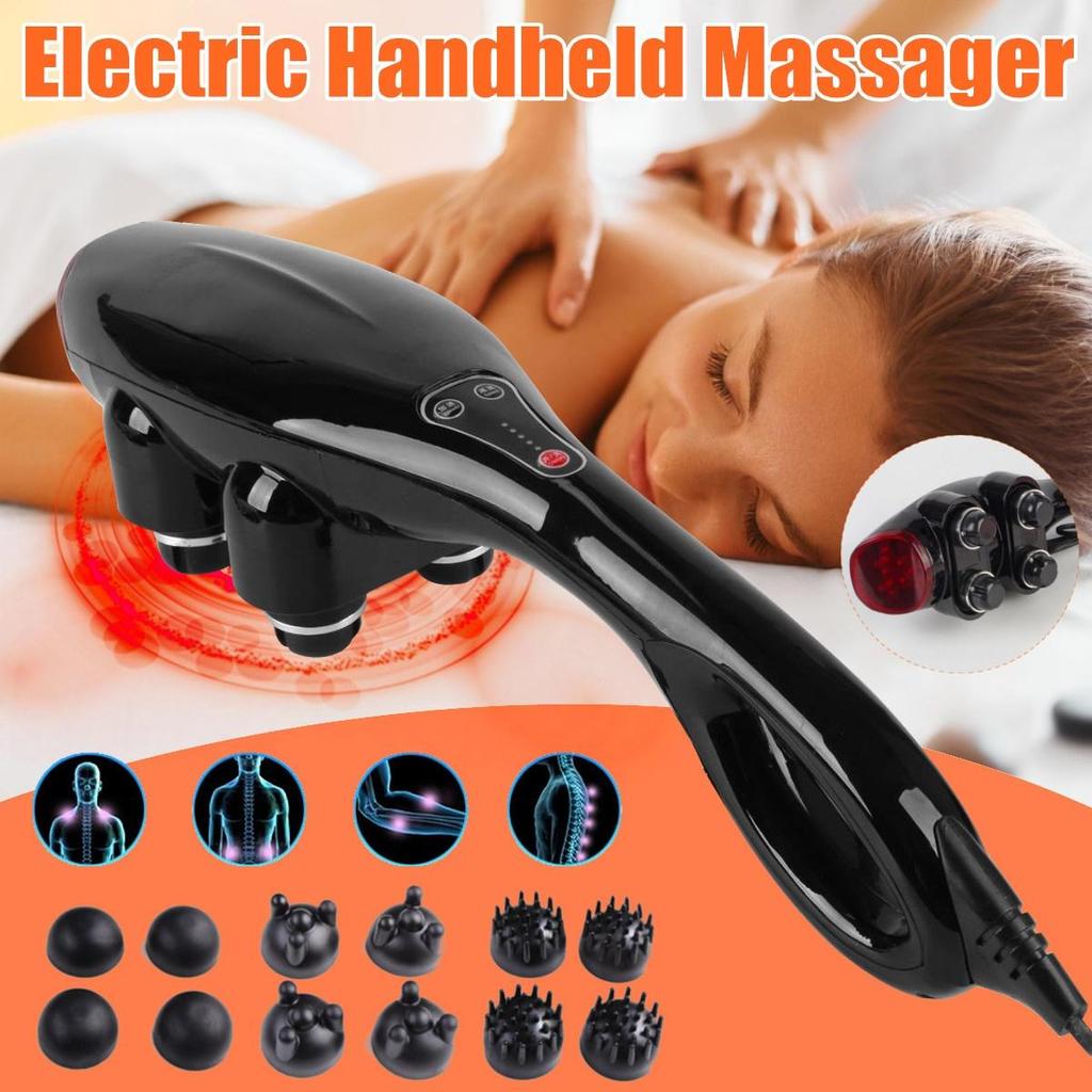 Elektrisk handhållen massageapparat med 4 huvuden Infraröd Body Nacke Ryggmassage Hammer Set