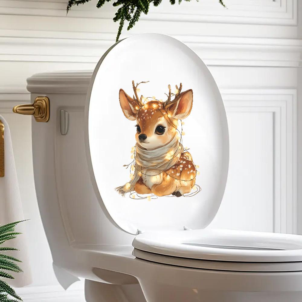 Cartoon Christmas Atmosphere Deer Bathroom Toilet Home Beautification Wall Stickers