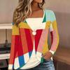 Tops for Women Geometric Print Long Sleeve Fake Two‑Piece Top Fall Casual Slim Pullover Women's Long Sleeve Top