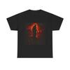 Demonic Horned Figure Tee | Dark Red Fiery Illustration