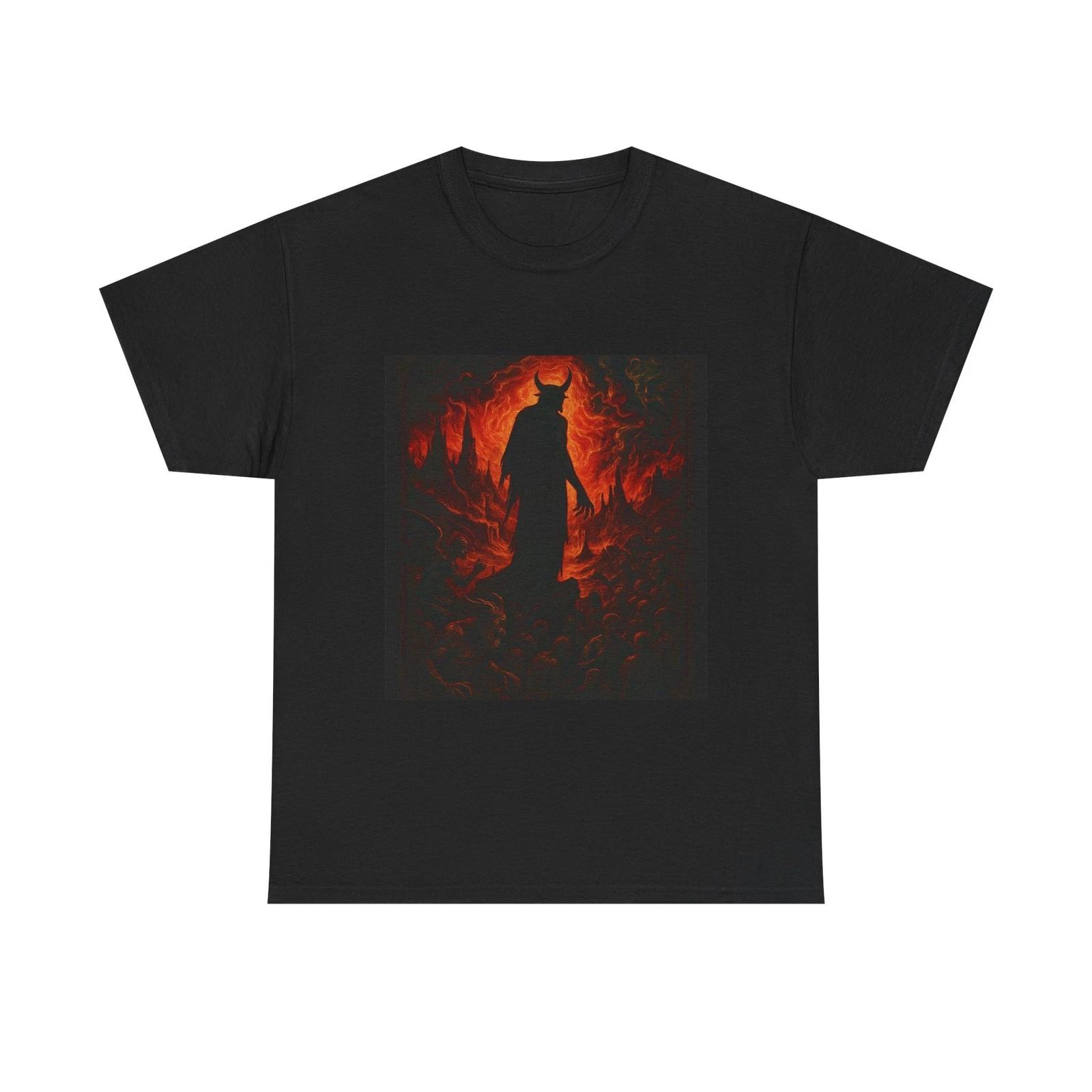 Demonic Horned Figure Tee | Dark Red Fiery Illustration 3XL