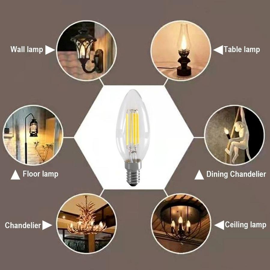 VnnZzo 6pcs/lot E14 LED Bulb Filament Candle Lamp C35 Edison Vintage Style Cold/Warm White 2W/4W/6W Chandelier Light AC220V