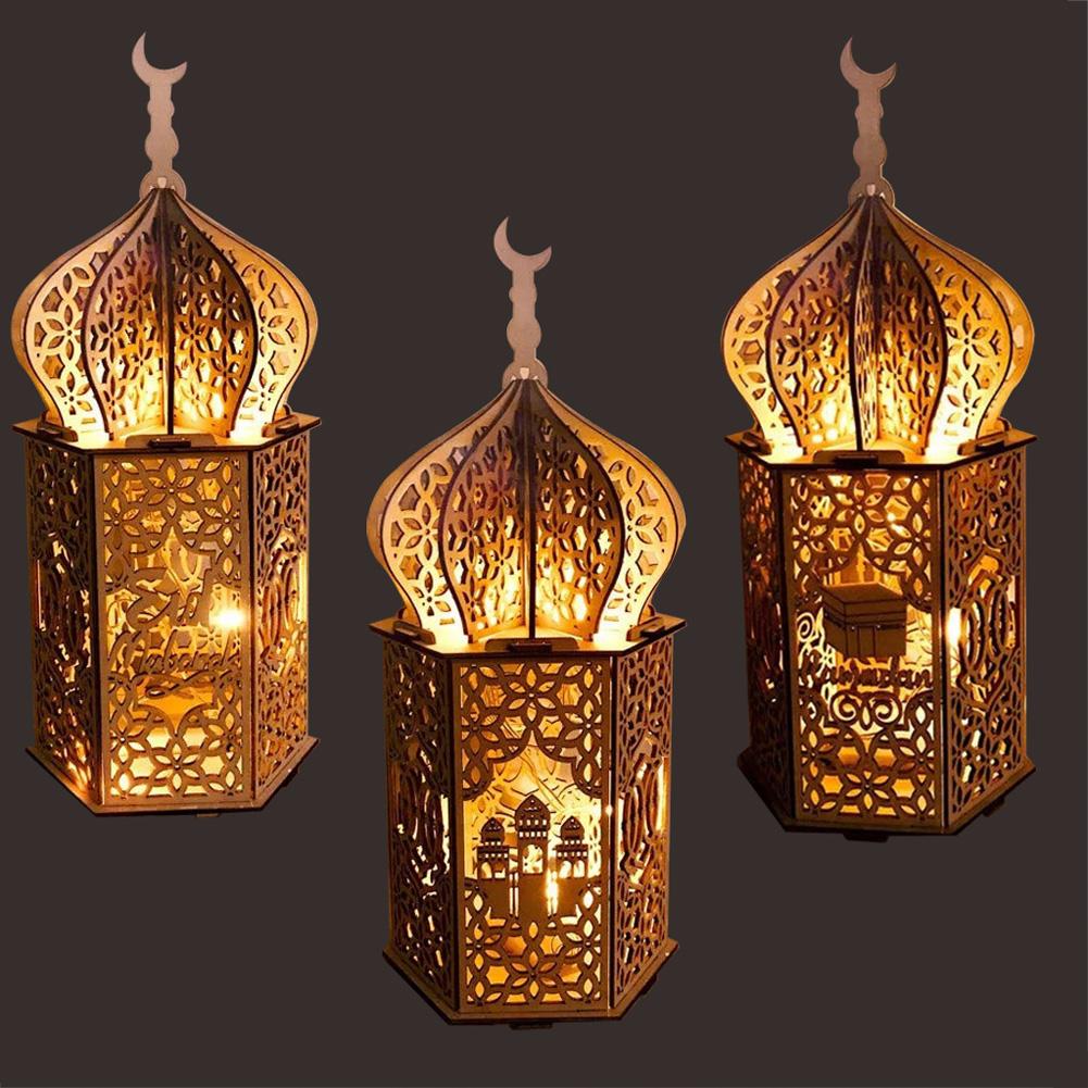 Wooden Ornament Decorative Led Light Party Supplies For Muslim Festival Eid Mubarak Decoration