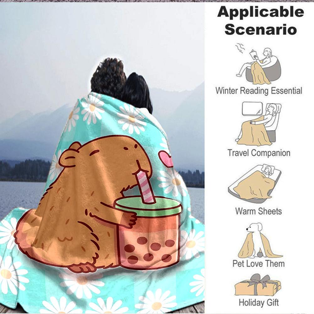 1pc Bubble Tea, Cute Capybara Blanket Lightweight Blanket Throw Blanket For Sofa, Bed, Travel, Camping, Livingroom, Office, Couch, Chair yy251010026