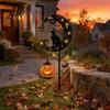 Dekorative Herbstblumenbeetleuchten Halloween Solar-Gartensteckerleuchte, Metall Schwarzkatze & Kürbis Mond Wasserdicht Strombetrieben Dekorationen für Rasen